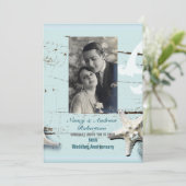 Invitation plage coquillage bleu 50e anniversaire de mariage (Debout devant)