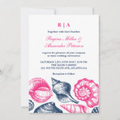 Invitation Plage Coquillages Roses Bleus Plage Mariage Invita (Devant)