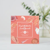 Invitation Plage Coral & Seashells Tout en un Mariage (Debout devant)