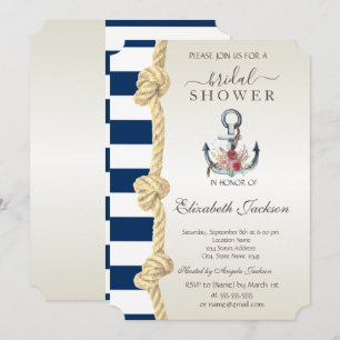 Invitation Plage, corde de marine, rayures d'ancre Shower de
