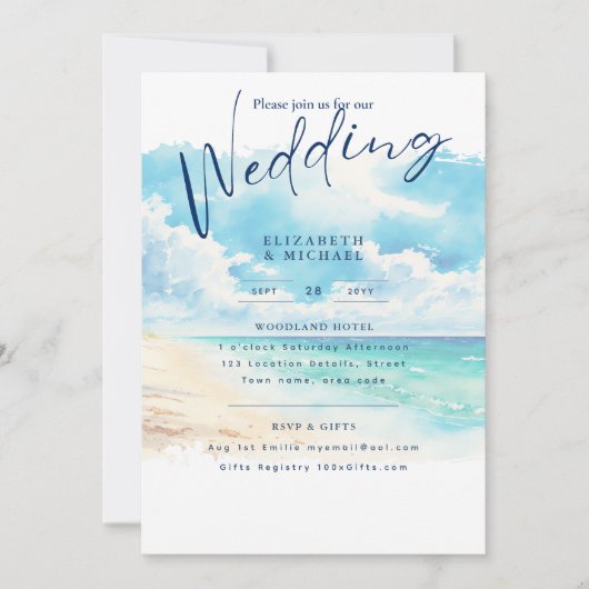 Invitation Plage Côte Destination Sunset Mariage tropical (Devant)