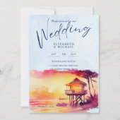 Invitation Plage Côte Destination Sunset Mariage tropical (Devant)