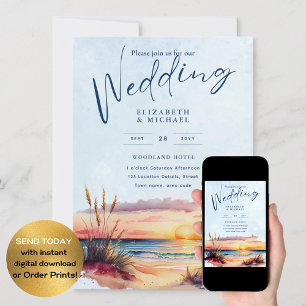 Invitation Plage Côte Destination Sunset Mariage tropical