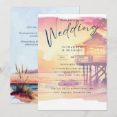 Invitation Plage Côte Destination Sunset Mariage tropical (Devant / Derrière)