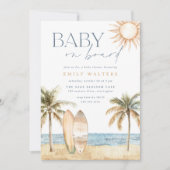 Invitation Plage côtière "Baby on board" Baby shower de surfe (Devant)