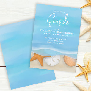 Invitation Plage Côtière Bleue Aquarelle Nautique Fantaisiste