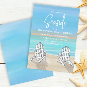 Invitation Plage Côtière Bleue Aquarelle Nautique Fantaisiste