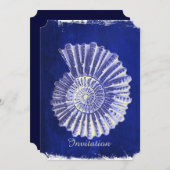 Invitation plage côtière Blue Conch Seashell mariage (Devant / Derrière)