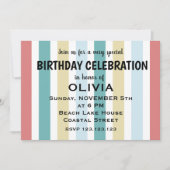 Invitation Plage côtière colorée rayures Anniversaire (Devant)