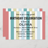 Invitation Plage côtière colorée rayures Anniversaire (Devant / Derrière)
