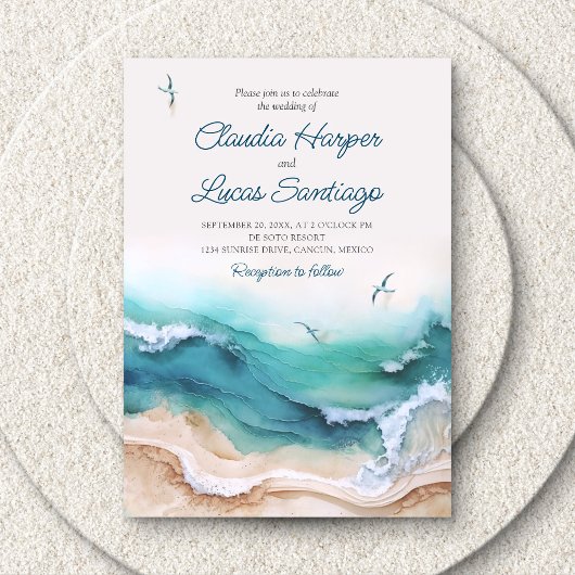 Invitation Plage côtière Mariage Océan