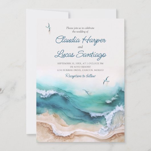 Invitation Plage côtière Mariage Océan (Devant)