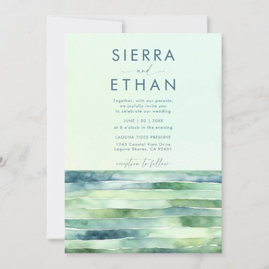 Invitation Plage côtière Piscine à marée Mer Mariage moderne (Devant)