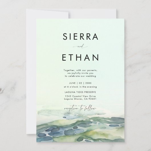 Invitation Plage côtière Piscine à marée Vert mer Mariage mod (Devant)