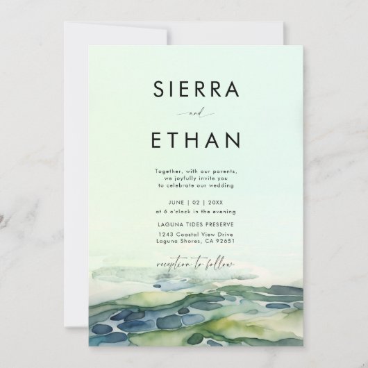 Invitation Plage côtière Piscine de Marée Vert Vert Mariage m (Devant)