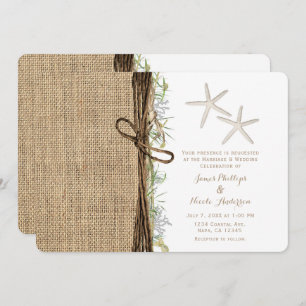 Invitation Plage côtière rustique Starfish Burlap & Greenery