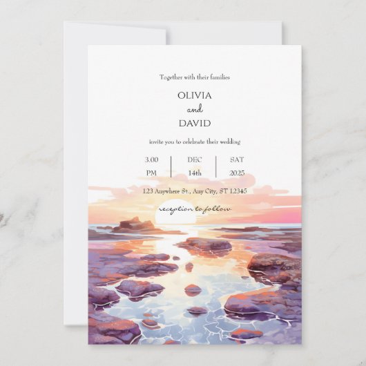 Invitation Plage côtière Sunset Tide Pools Mariage (Devant)
