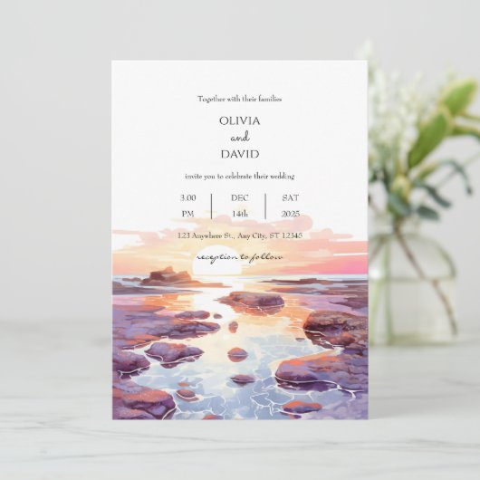 Invitation Plage côtière Sunset Tide Pools Mariage (Debout devant)
