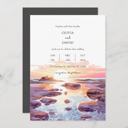 Invitation Plage côtière Sunset Tide Pools Mariage (Devant / Derrière)
