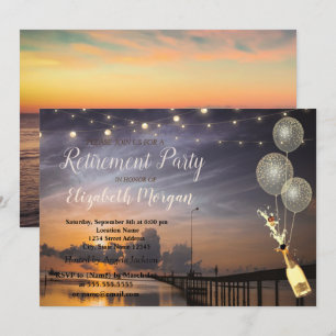 Invitation Plage, Coucher de soleil, Ballons, Vin Fête de ret