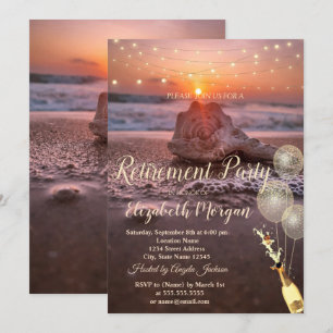 Invitation Plage Coucher de soleil Coquillages Ballons, Vin R