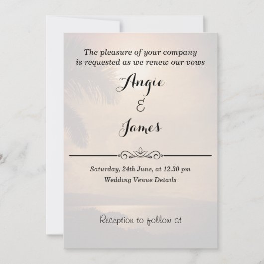 Invitation Plage coucher de soleil Mariage Vows Renouvellemen (Devant)