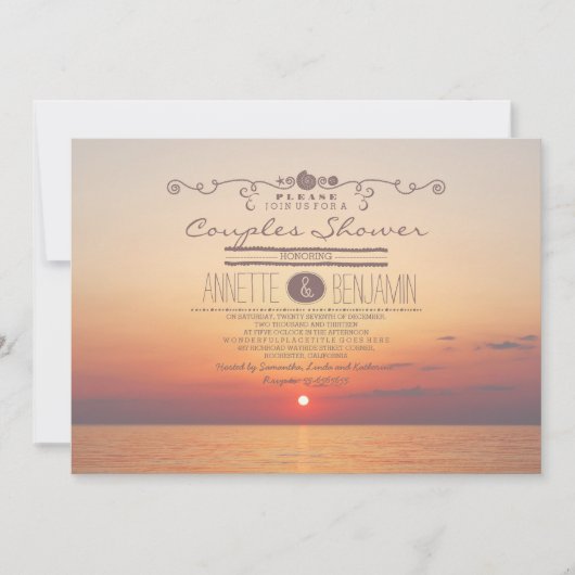 Invitation Plage coucher de soleil romantique moderne douche  (Devant)