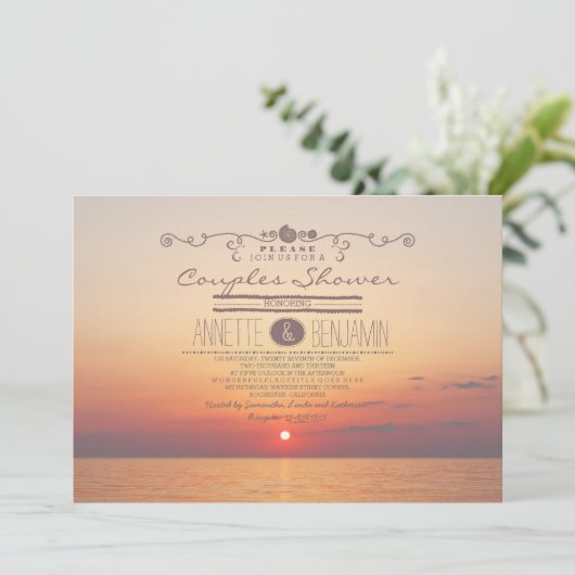 Invitation Plage coucher de soleil romantique moderne douche  (Debout devant)
