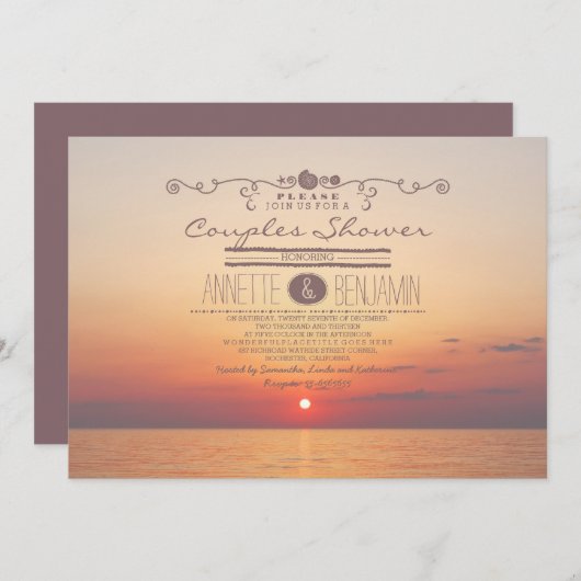 Invitation Plage coucher de soleil romantique moderne douche  (Devant / Derrière)