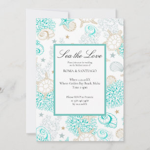 Invitation Plage d'amour en mer Mariage plat nautique