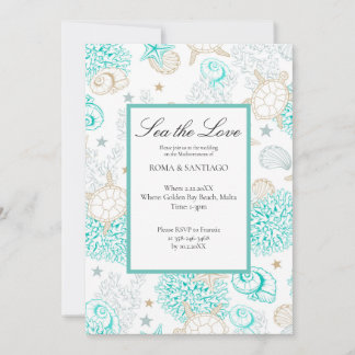 Invitation Plage d'amour en mer Mariage plat nautique