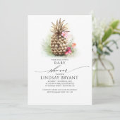 Invitation Plage d'ananas Tropical Gold Baby shower floral (Debout devant)
