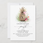 Invitation Plage d'ananas Tropical Gold Floral Graduation (Devant)