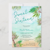 Invitation Plage d'aquarelle des palmiers tropicaux Sweet 16 (Devant)