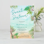 Invitation Plage d'aquarelle des palmiers tropicaux Sweet 16 (Debout devant)