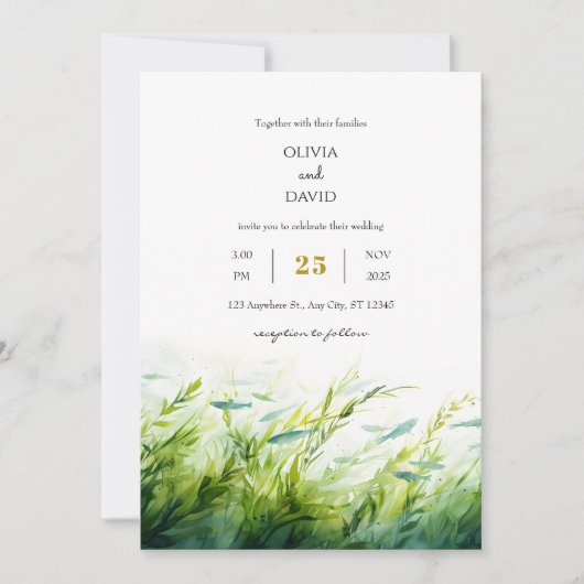 Invitation Plage d'aquarelle sous-marine Mariage (Devant)