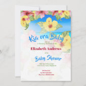 Invitation Plage de Baby shower à fleurs tropicales Kia Ora (Devant)