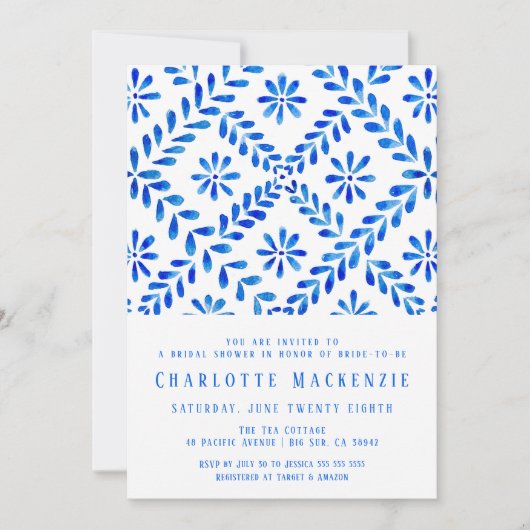 Invitation Plage de Carrelage Bleu Méditerranéen Fête des mar (Devant)