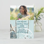 Invitation plage de coquillages bleu tropical aqua fête d'ann (Debout devant)