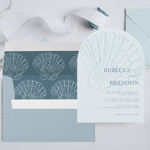 Invitation Plage de Coquillages Mariage Archi Bleu Coastal Co