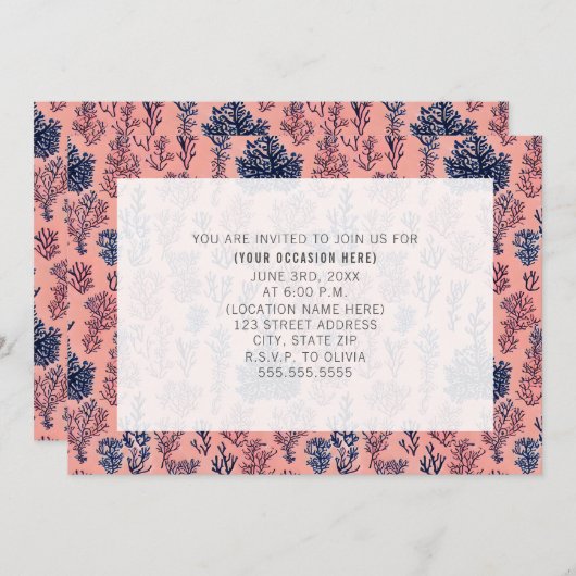Invitation Plage de corail Fête générique polyvalente (Devant / Derrière)