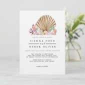 Invitation Plage de Coral & Seashell Mariage (Debout devant)