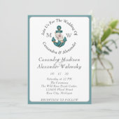 Invitation Plage de cordes d'Ancres florales Mariage Turquois (Debout devant)