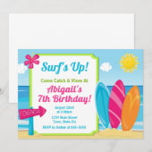 Invitation Plage de fille de surf d'invitation d'anniversaire (Devant / Derrière)
