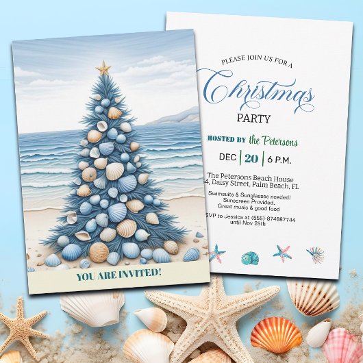 Invitation Plage de l'arbre de Noël Fête de Noël