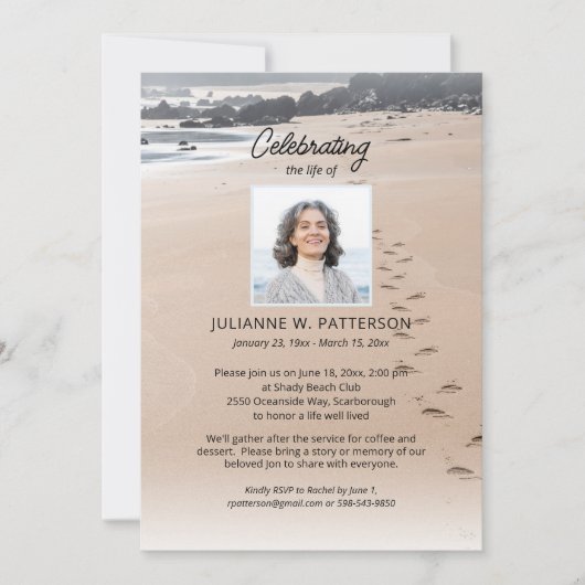 Invitation Plage de l'Océan Empreintes de Sable, Célébration (Devant)