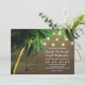 Invitation Plage de Palm Tree sculpté Lumières Mariage Invita (Debout devant)
