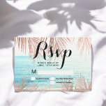 Invitation Plage de palmier d'or rose photo mariage RSVP<br><div class="desc">Palmier d'or simple rose moderne avec typographie simple mariage rsvp,  une photographie de plage à thème mariage branché et tropical avec feuille de palmier.</div>