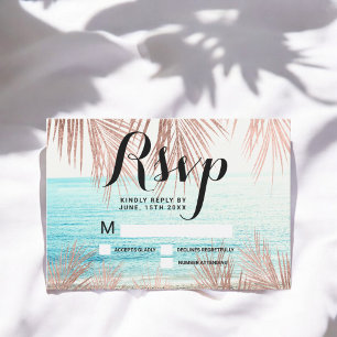 Invitation Plage de palmier d'or rose photo mariage RSVP