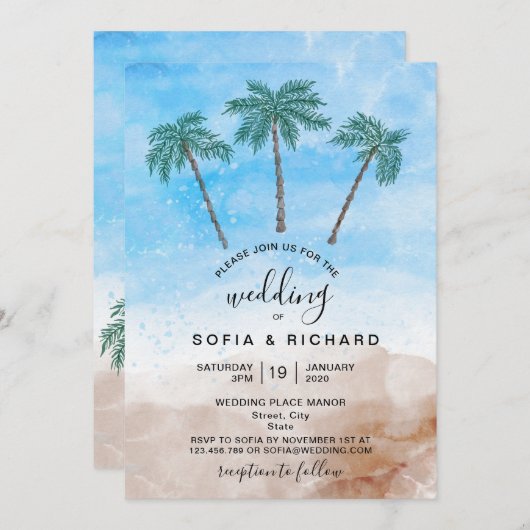 Invitation Plage de palmiers océan île tropicale (Devant / Derrière)